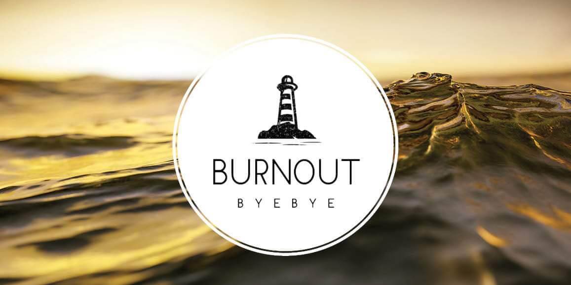 Logotip za Burnout Bye Bye z morjem v ozadju.
